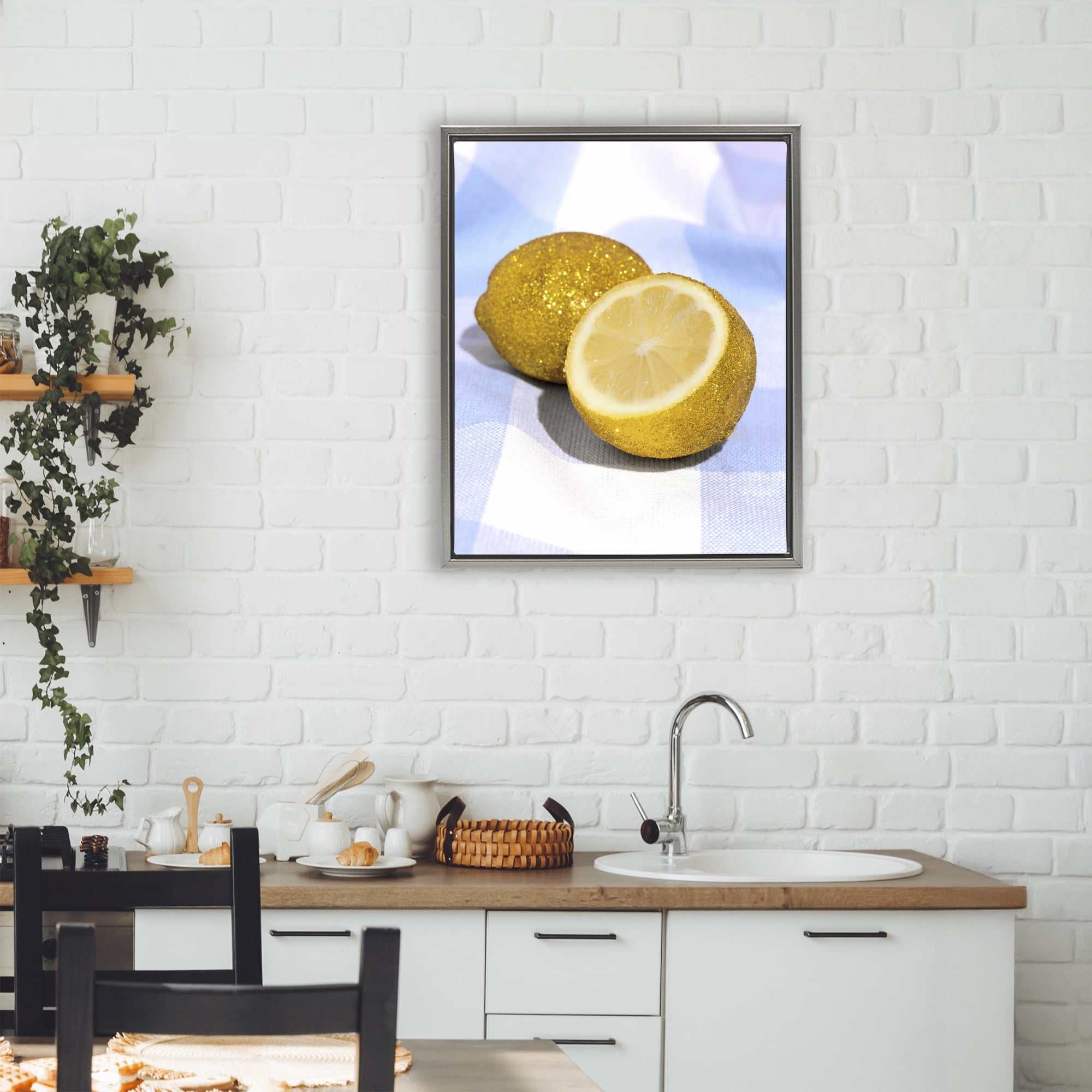 Stupell Industries Glimmer Lemon on Blue Gray Framed Floater Canvas Wall Art, design by LISH Creative