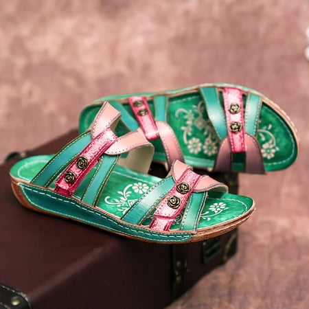 

EQWLJWE Women s Retro Dimensional Flower Material Stitching Sandals Vintage Wedge Shoes Women s Slippers Holiday Clearance