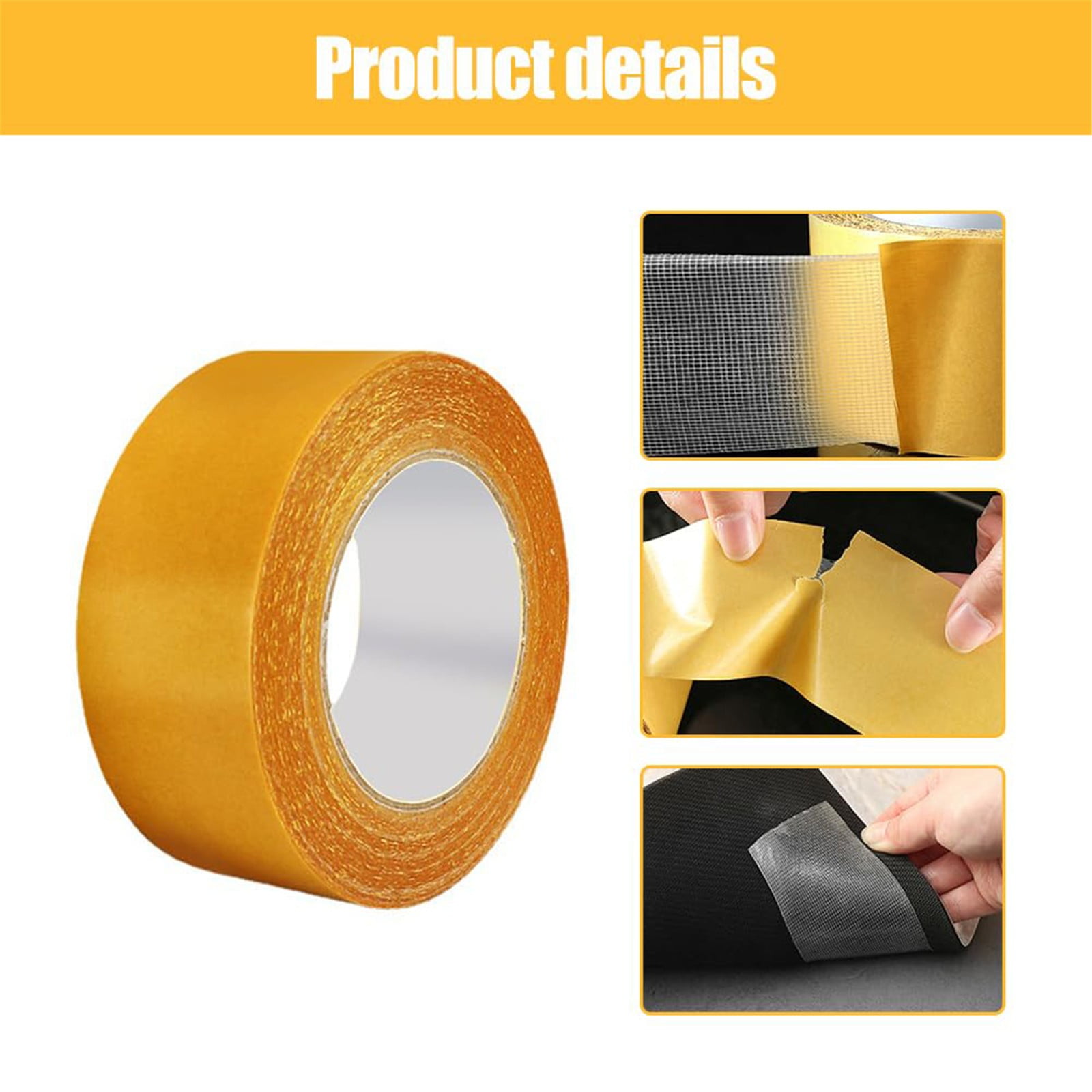 ZOURIH 3 Pcs Double Sided Tape Heavy Duty 2"*65.6ft,High Tack Strong Wall Adhesive Tape with Fiberglass Mesh,Removable Sticky Double Sided Mounting Type for Rugs,Carpets,Pictures,Yellow