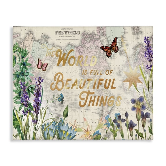 Stupell Industries Eclectic Beautiful Things Floral Map Canvas Art, 20 x 16, by Ophelia and Company