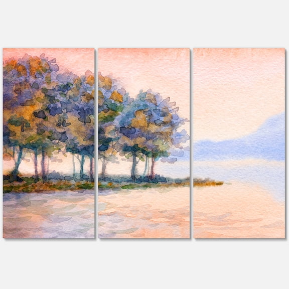 Designart ' The Rural Lake In Sunset Evening II ' Traditional Canvas Wall Art Print
