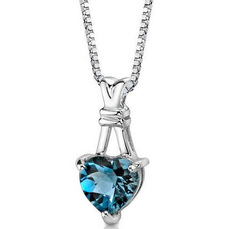Oravo 3.00 Carat T.G.W. Heart-Shape London Blue Topaz Rhodium over Sterling Silver Pendant, 18