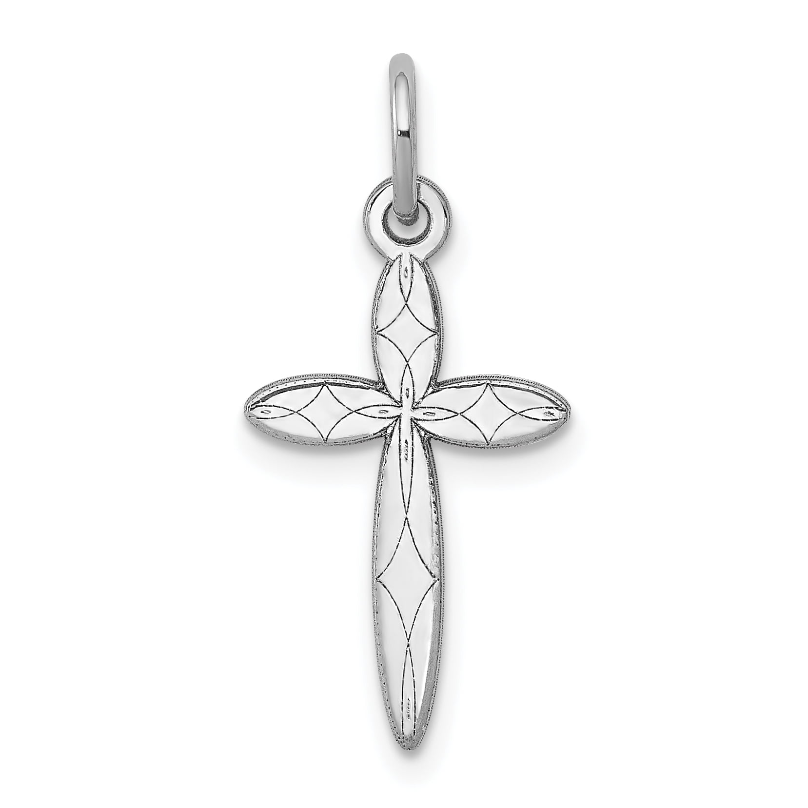14k White Gold Laser Designed Cross Religious Charm Necklace Pendant Passion Fine Jewelry For