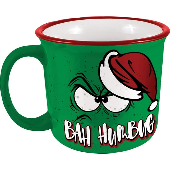 Spoontiques 21537 Bah Humbug Ceramic Camper Mug, 14 ounces, Green