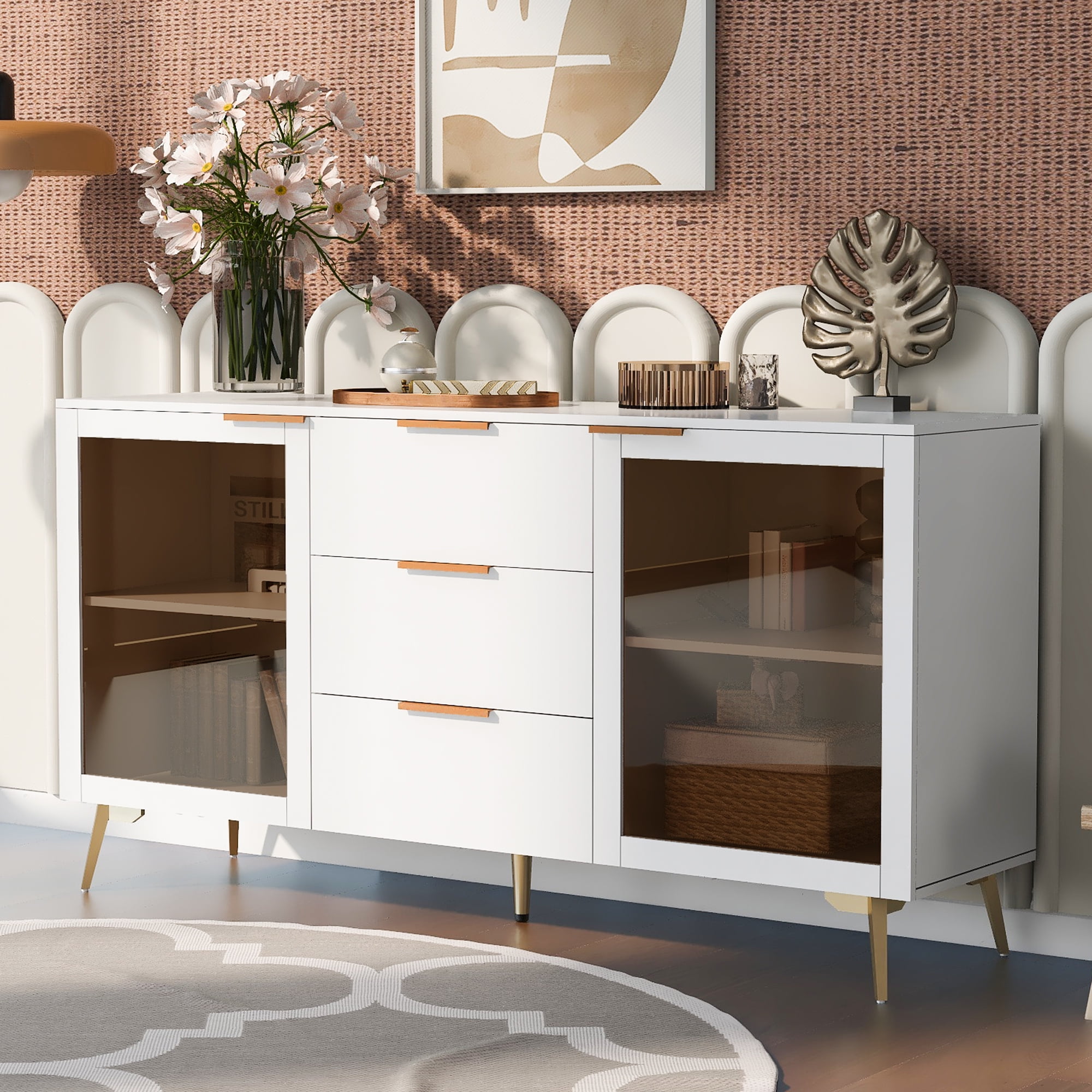 Double door triple drawer white locker
