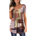 thumbnail image 2 of CHOK Womens Plus Size Clearance Women Ladies Button Print Round Neck Short Sleeve Irregular T-shirt Blouse Tops, 2 of 7