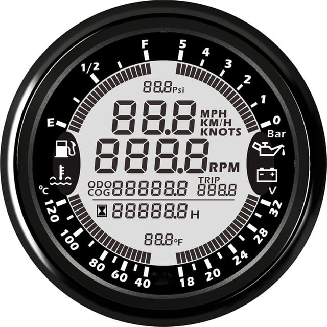 New 6 in 1 Multi-functional Gauge Meter GPS Speedometer Tachometer Hour Water Temp Fuel Level Oil Pressure Voltmeter 12/24V 5Bar