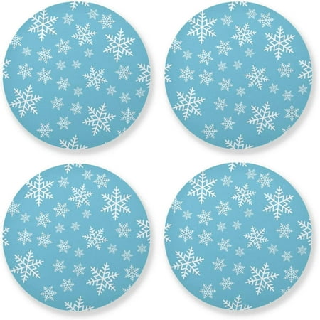 

Hyjoy Christmas Snowflake Round Coaster Heat Resistant Absorbent Drink Coaster 4 Pcs for Kitchen Bar Cafe Decor