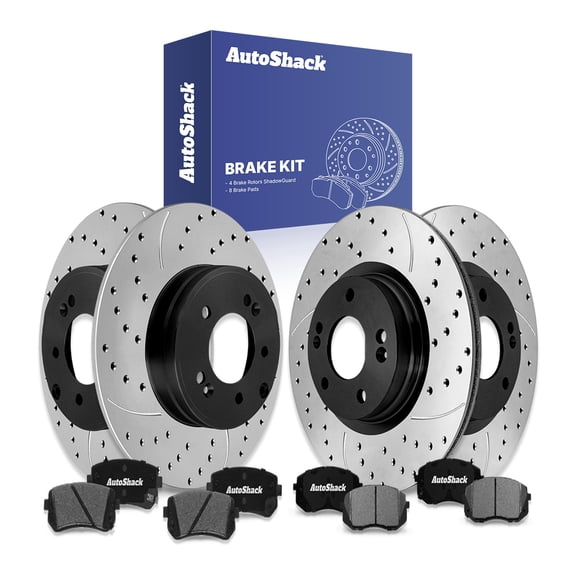 AutoShack Front Vented & Rear Solid Drilled & Slotted E-Coated Brake Rotors   Ceramic Pads 12-PC Brake Kit Replacement for 2018-2019 Kia Optima 2018 Hyundai Sonata ShadowGuard