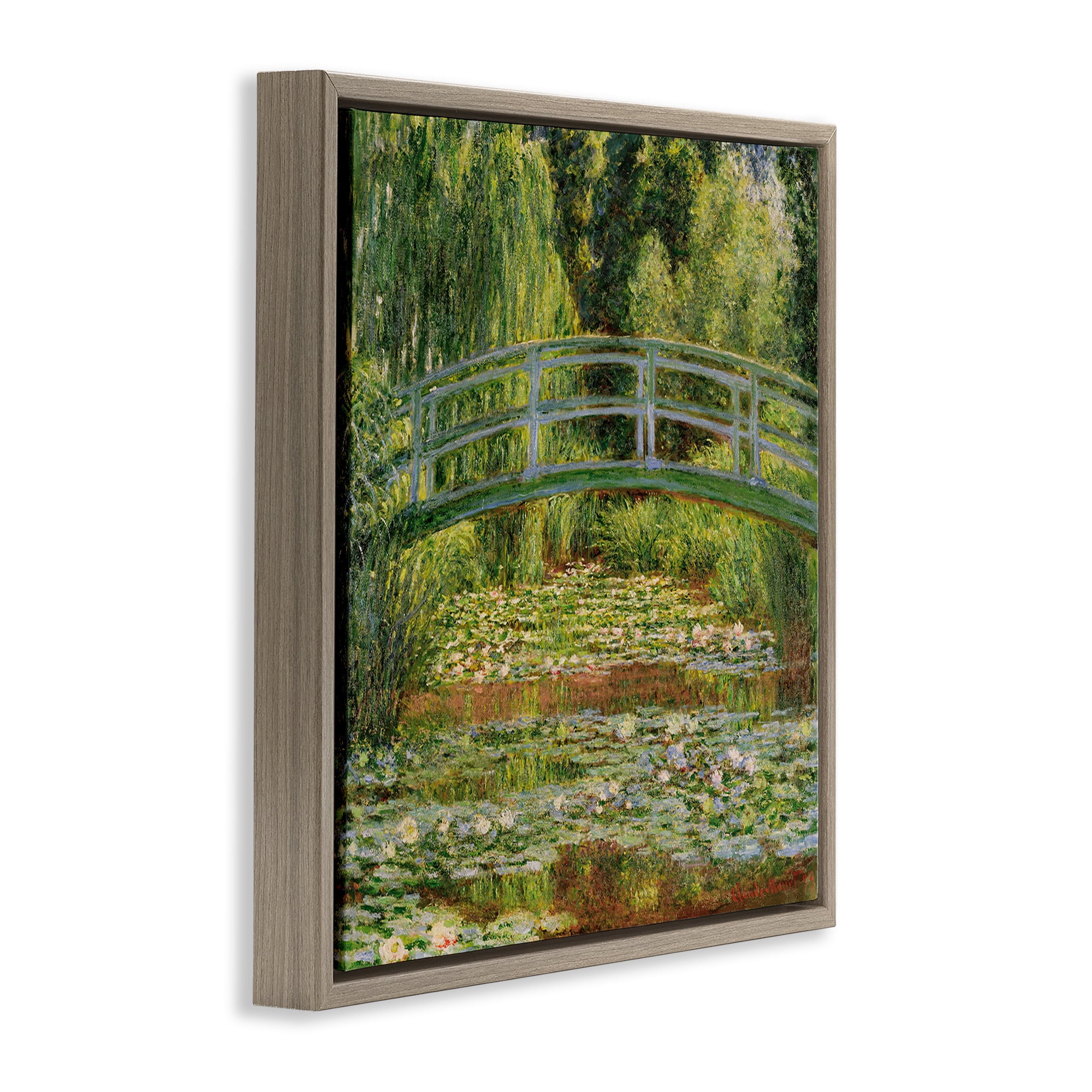 Stupell Industries Water Lily Pond Monet Classic Painting Landscape Painting Brown Floater Framed Canvas Art Print Wall Art, 18 x 18