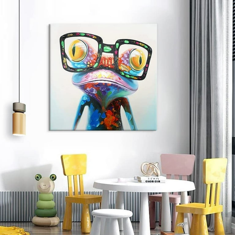 手書き油絵 glasses frog 額付 絵画 インテリア 油彩画 絵画