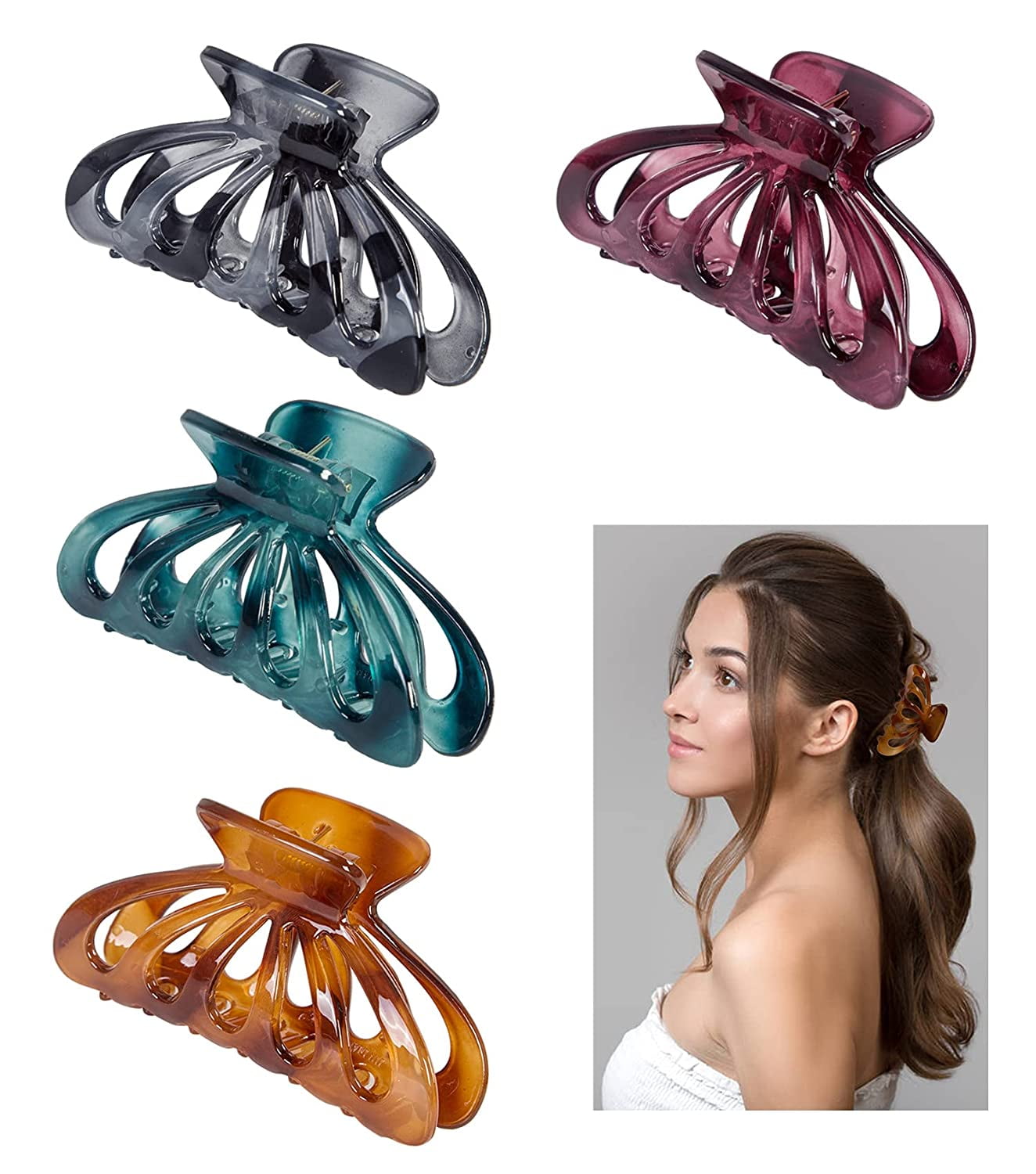4pcs Big Hair Claw Clips 3 5 Inch Large Claw Clips For Women Thick Hair Nonslip Strong Holding
