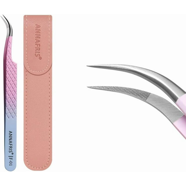 ANNAFRIS Eyelash Extension Tweezers,Fiber Tip Grip Boot Volume Lash Tweezers,Professional Pointed Lash Extension Tweezers for Easy Lash Application and Removal-F01