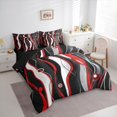 thumbnail image 4 of Manfei Red Black White 7pcs Bedding Comforter Set,Waves Lines Queen Bedding Sets,Minimalism Geometric Striped Queen Sheet Sets For Girls Boys,Super Cozy Room Decor Reversible, 4 of 9