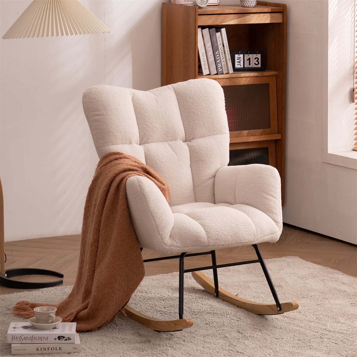 INCLAKE Living Room Accent Rocking Chair, Tufted Upholstered Nursery