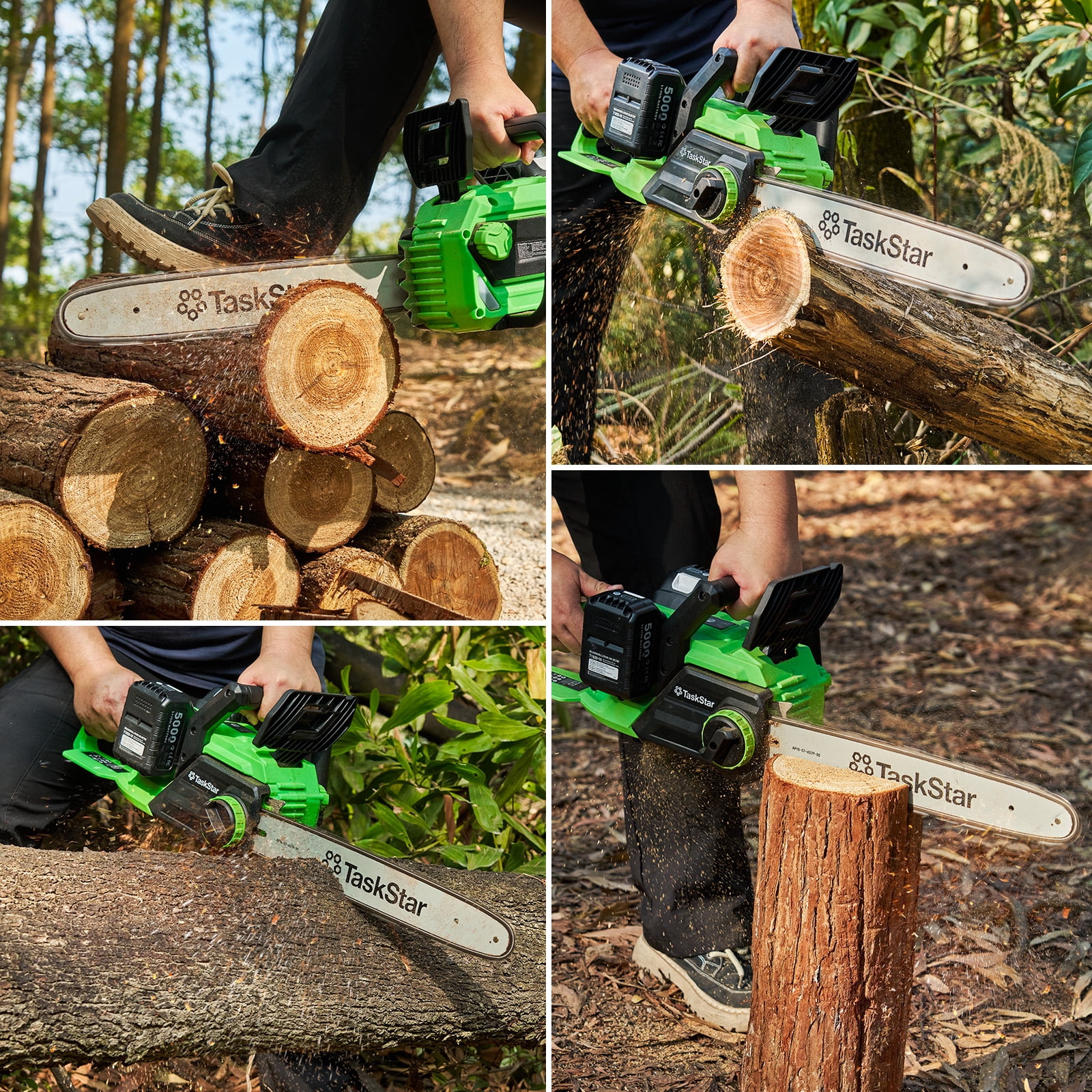 TaskStar 40V 16In Cordless Chainsaw Brushless Electric  Pruning Saws , 2×5.0Ah Batteries & Charger,Auto Oiling, for Tree Trimming Wood Cutting