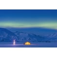 thumbnail image 2 of Northern Lights Glow In The Sky Above A Backpacking Tent And Lit Christmas Tree At Twilight Alaska Range In The Distance, 2 of 4