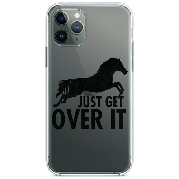 DistinctInk Clear Shockproof Hybrid Case for iPhone 11 (6.1" Screen) - TPU Bumper Acrylic Back Tempered Glass Screen Protector - Just Get Over It - Horse Jump