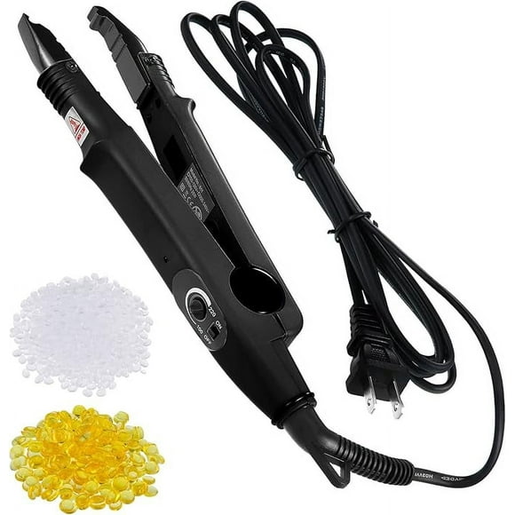 US Plug Professional Hair Extensions Tool Fusion Heat Iron Connector Wand Hair Extensions Hair Extensions Connector Tool Hair Extensions Heat Tool with 2 Bags Keratin Glue Granule Beads(Black)