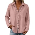 thumbnail image 4 of TGSLY Linen Snap Button Down Tops for Women Lightweight Soft Collared Long Sleeve Textured Shirts Dressy Casual Solid Color Fall Blouses with Pocket XX-Large, 4 of 5