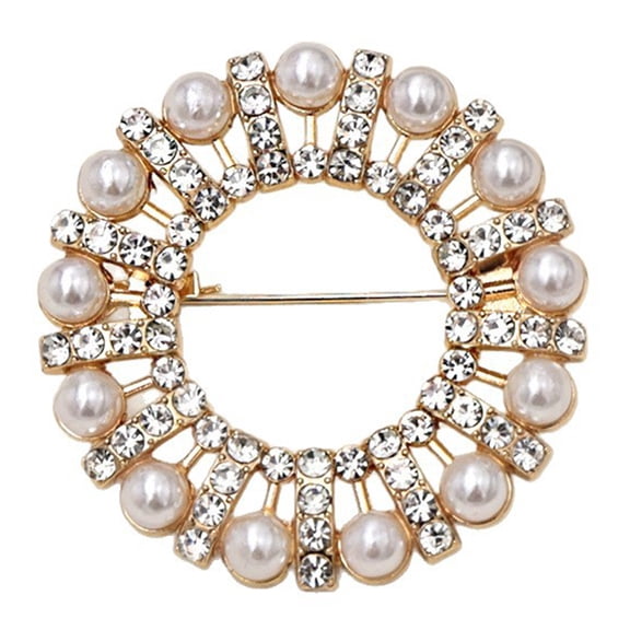 fuxzkrlz Faux Pearl Rhinestone Ring Brooch, Hollow Circle Alloy Lapel Pin, Sweater Cardigan Coat Suits Accessories, Jewelry Gift for Women
