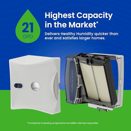 AprilAire 720A Whole-House Fan-Powered Evaporative Humidifier – 21 Gallons Per Day, Water Saving With Automatic Digital Control for up to 6,250 Sq. Ft., Part of the AprilAire Healthy Air System