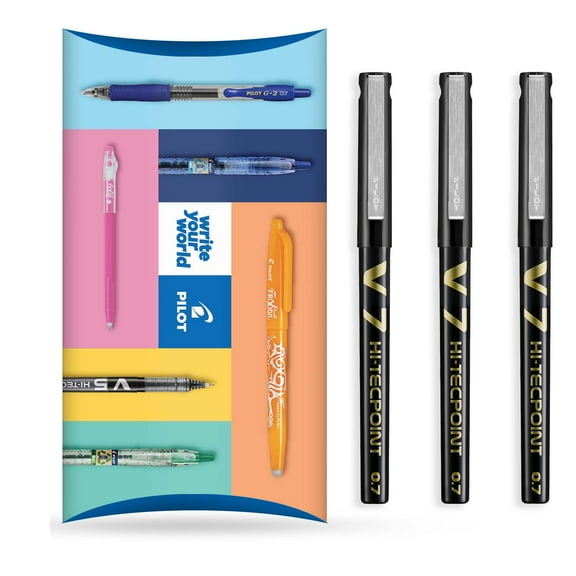 Pilot V7 Hi-Tecpoint Rollerball Pen - Liquid Ink - Medium 0.7mm Nib - Wallet of 3 - Black
