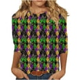 thumbnail image 2 of Cavosen Carnival Day Womens 3/4 Length Sleeve T Shirts Holiday Mardi Gras Round Neck Shirts Argyle Glitter Graphic Print Blouse Festival Trendy Tops Casual Going out T-Shirts Party Tuesday S, 2 of 5