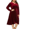 thumbnail image 4 of Meichang Womens Plus Size Velvet Dresses V Neck Wrap Long Sleeve A-Line Wedding Guest Dresses Cocktail Party formal Gown Mother Of The Bride Dresses, 4 of 6