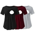 thumbnail image 3 of Youmylove Women Maternity T-Shirt Tee Shirts Short Sleeve Crew Neck Solid Color Asymmetrical Nursed Tops For Breastfeeding 3-Pack Comfy, 3 of 7