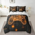 thumbnail image 2 of Gamer Comforter Set Twin Size,Gamepad Gaming Bedding Set Gamer Room Decor ,Geometric Video Game Bed In A Bag Neon Orange Black Square Grids 7 Piece Bed Set, 2 of 6
