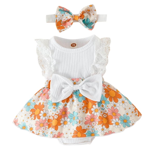 Akiihool Baby Girl Clothes Summer Toddler Girl Clothes Summer Sleeveless Halter Bell Bottoms Jumpsuit Overalls Floral Onesie Romper Boho Clothes (White,6-9 Months)