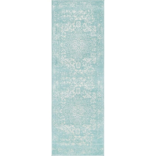 Unique Loom Richmond Medallion Border Rug 2' x 6' Runner Aqua/Ivory