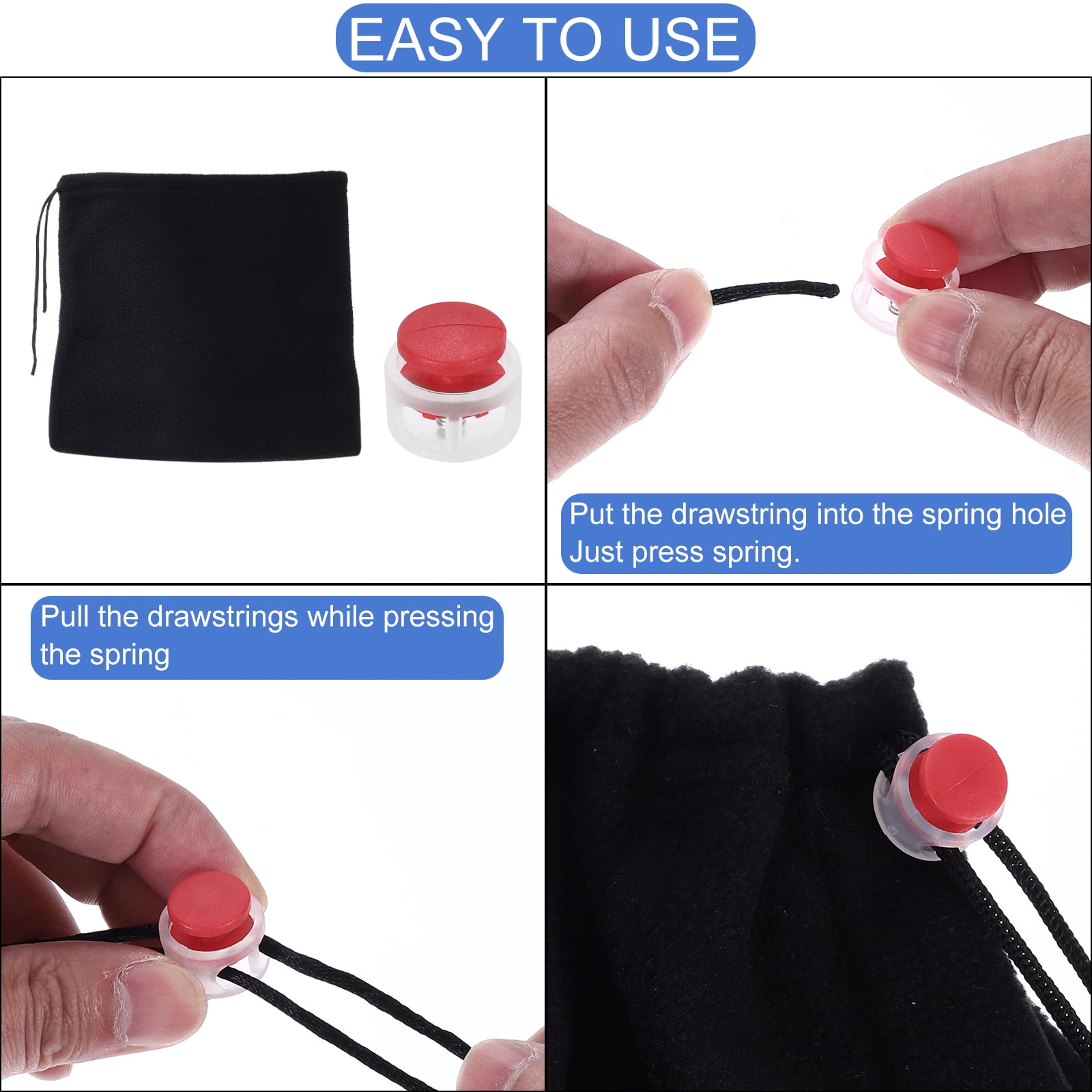Unique Bargains Spring Cord Lock Double-Hole Slider Toggles Clip Transparent White