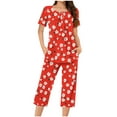 thumbnail image 2 of Jamicy Ensembles de Pyjamas pour Femmes Mode Décontractée Ample Imprimé Col Rond Boutonné Manches Courtes avec Pantalon Court Ensemble de Pyjamas pour Femmes, 2 of 5