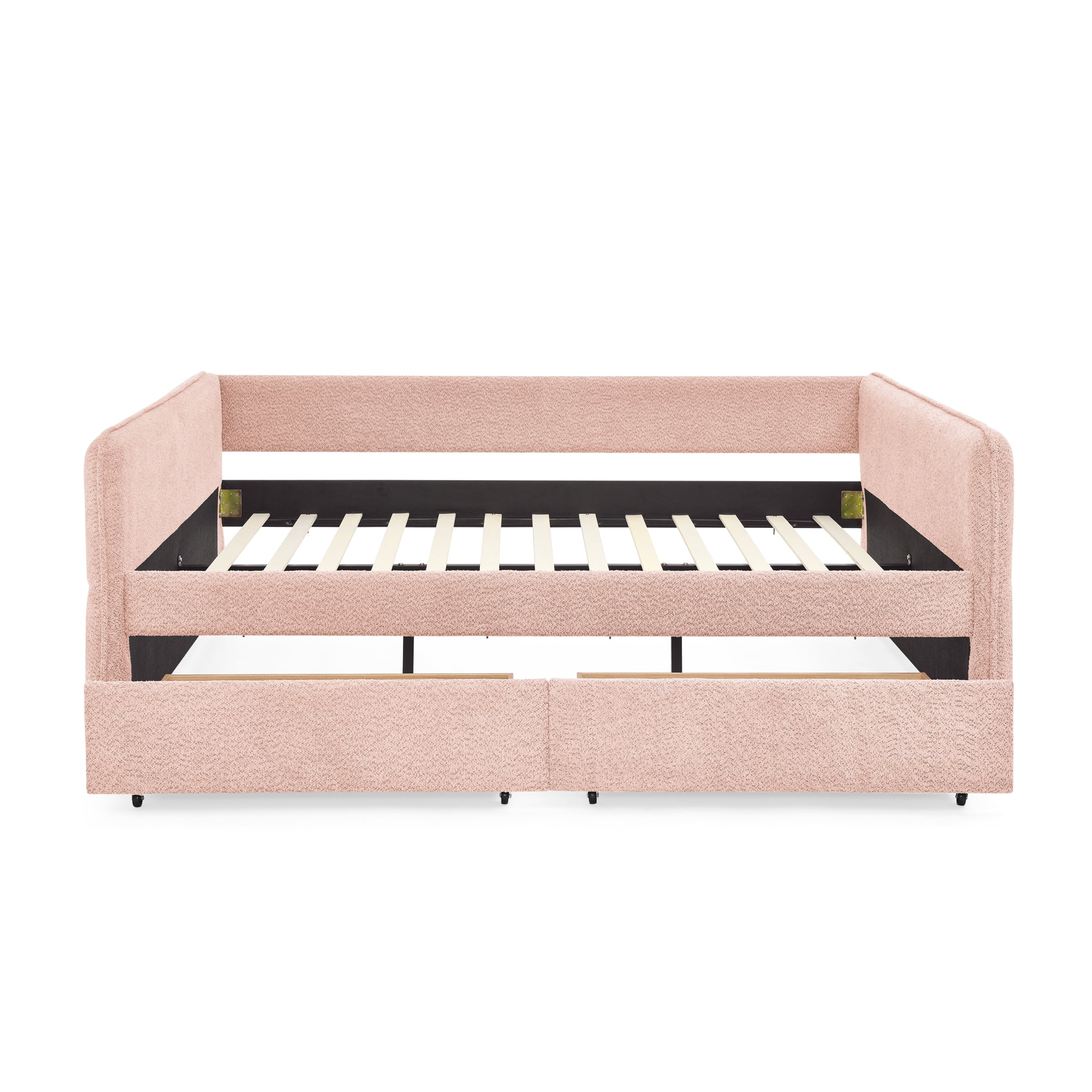Mintazer Queen Upholstered Daybed with 2 Storage Drawers, Modern Sofa Bed for Living Room & Bedroom, Pink