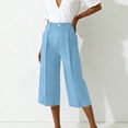 thumbnail image 6 of Costeam Womens Pleated Capri Wide Leg Pants Single Button Zipper Fly Side Slip Pockets Mid Calf Length Tailored Lightweight Loose Cropped Casual Trousers, 6 of 7