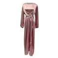 thumbnail image 5 of Abcnature Womens Long Sleeve Midi Long Dress Wrap Round Neck Tiered Fall Vintage Maxi Dresses Solid Satin Soft Waist and Ankle Dress Pink S, 5 of 5