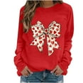 thumbnail image 5 of Heart-Bow Sweatshirt for Women Valentine's Lover Tops Crew Neck Long Sleeve Pullover Top Fleece Warm Hoodies Ribbed Lightweight Sweatshirts Funny Couple Outfits Holiday Clothes Red XS, 5 of 8