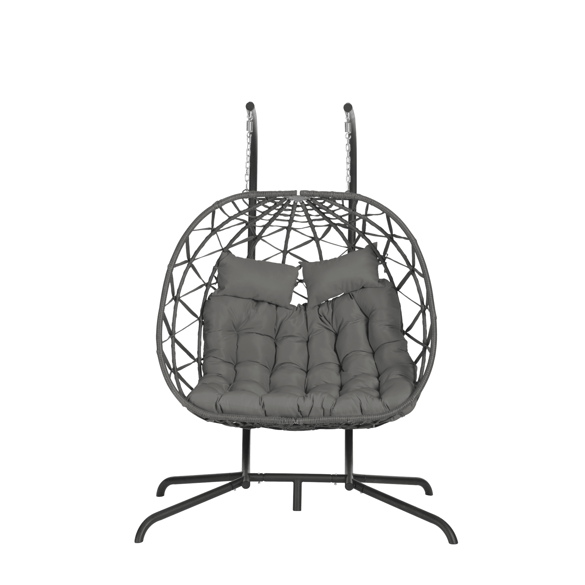 Leumius Double Egg Chair with Stand,Indoor Outdoor Wicker Swing Egg Hanging Chair with UV Resistant Cushions for Patio,Balcony,Porch,600 lbs,Dark Gray