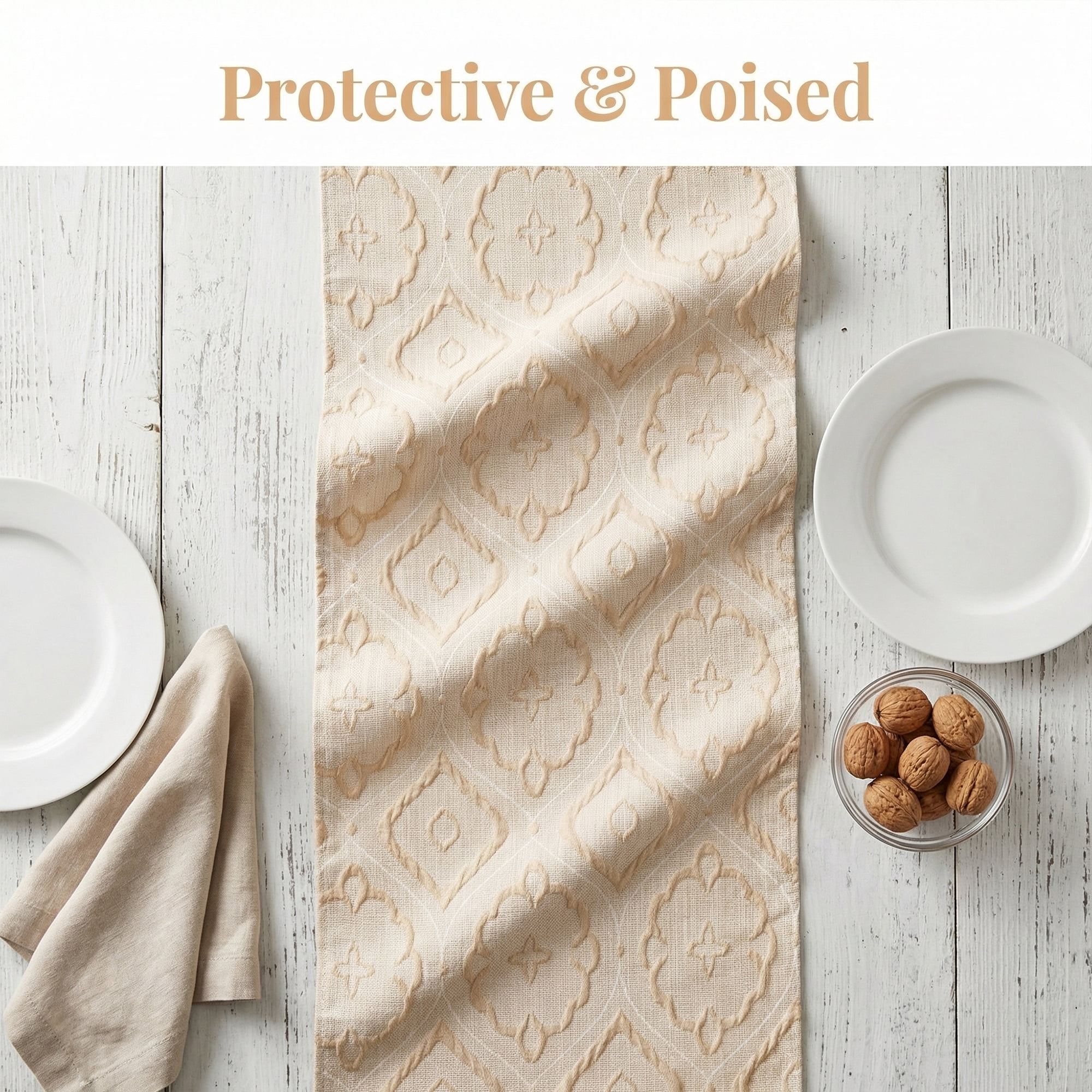 Unique Bargains Long Washable Polyester Runner Table Runner for Table Beige 13.8"x82.7"