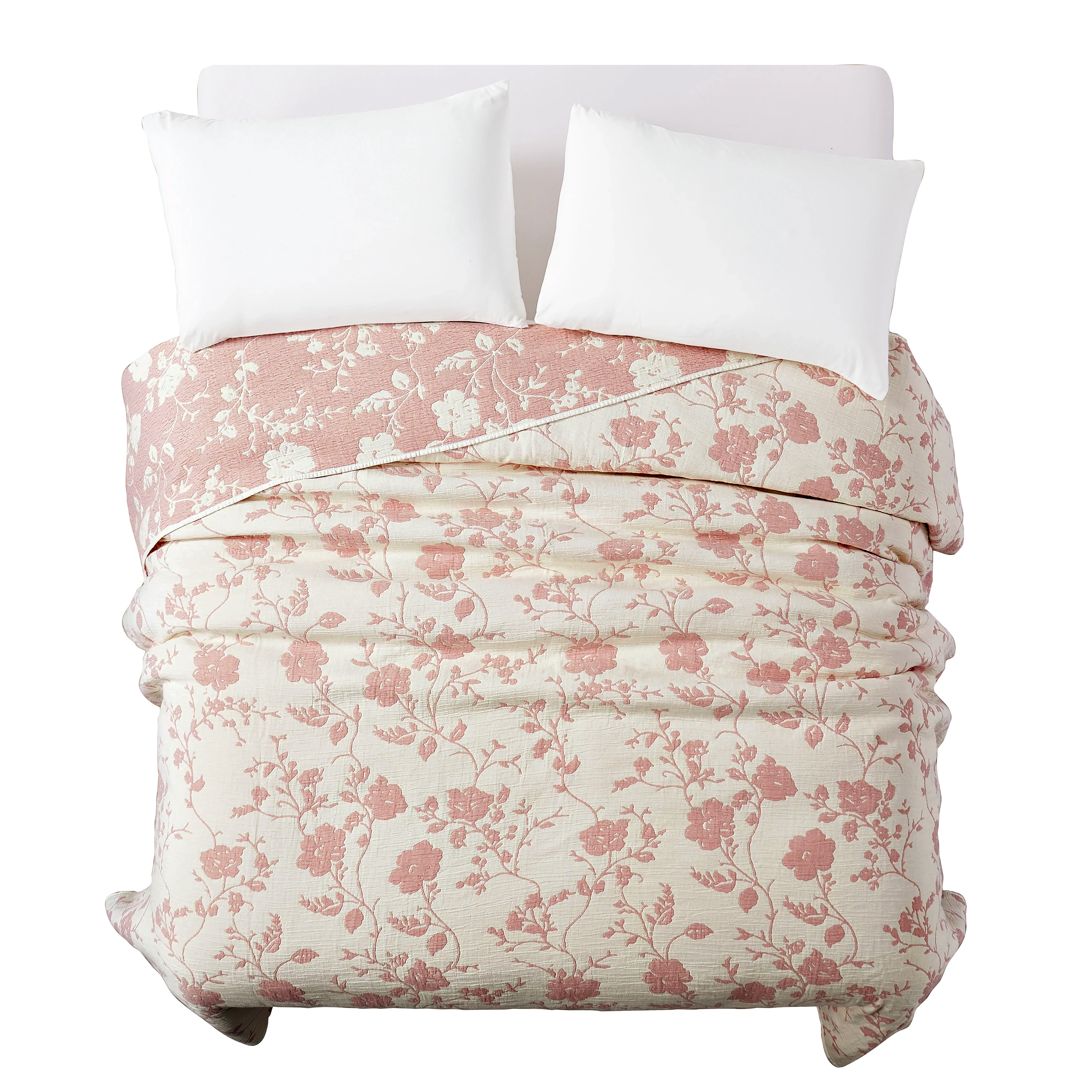 The Pioneer Woman Agatha Floral Gauze Quilt, King, Rose Herb Pink, Reversible Bedding
