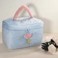 thumbnail image 3 of 1Pc Corduroy Makeup Bag Large Cosmetic Bag Aesthetic Cute Tulip Flower Pattern Makeup Bag Blue, 3 of 7