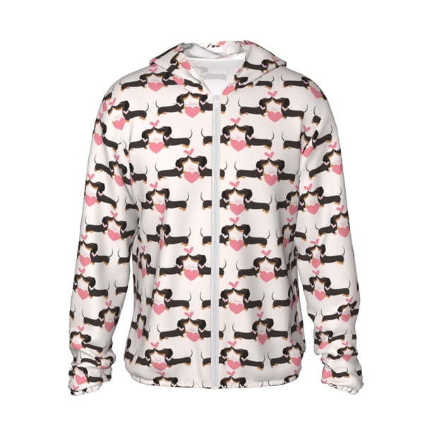 Balery Dachshund And Hearts Sudadera ligera de manga larga con capucha y protección solar UPF 50+ para hombre y mujer, ideal para pesca y running-3X-Large