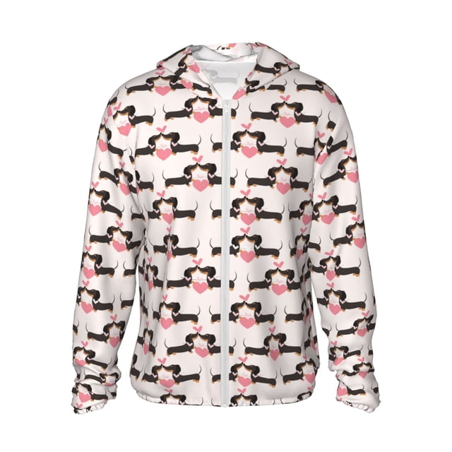 Balery Dachshund And Hearts Sudadera ligera de manga larga con capucha y protección solar UPF 50+ para hombre y mujer, ideal para pesca y running-X-Large