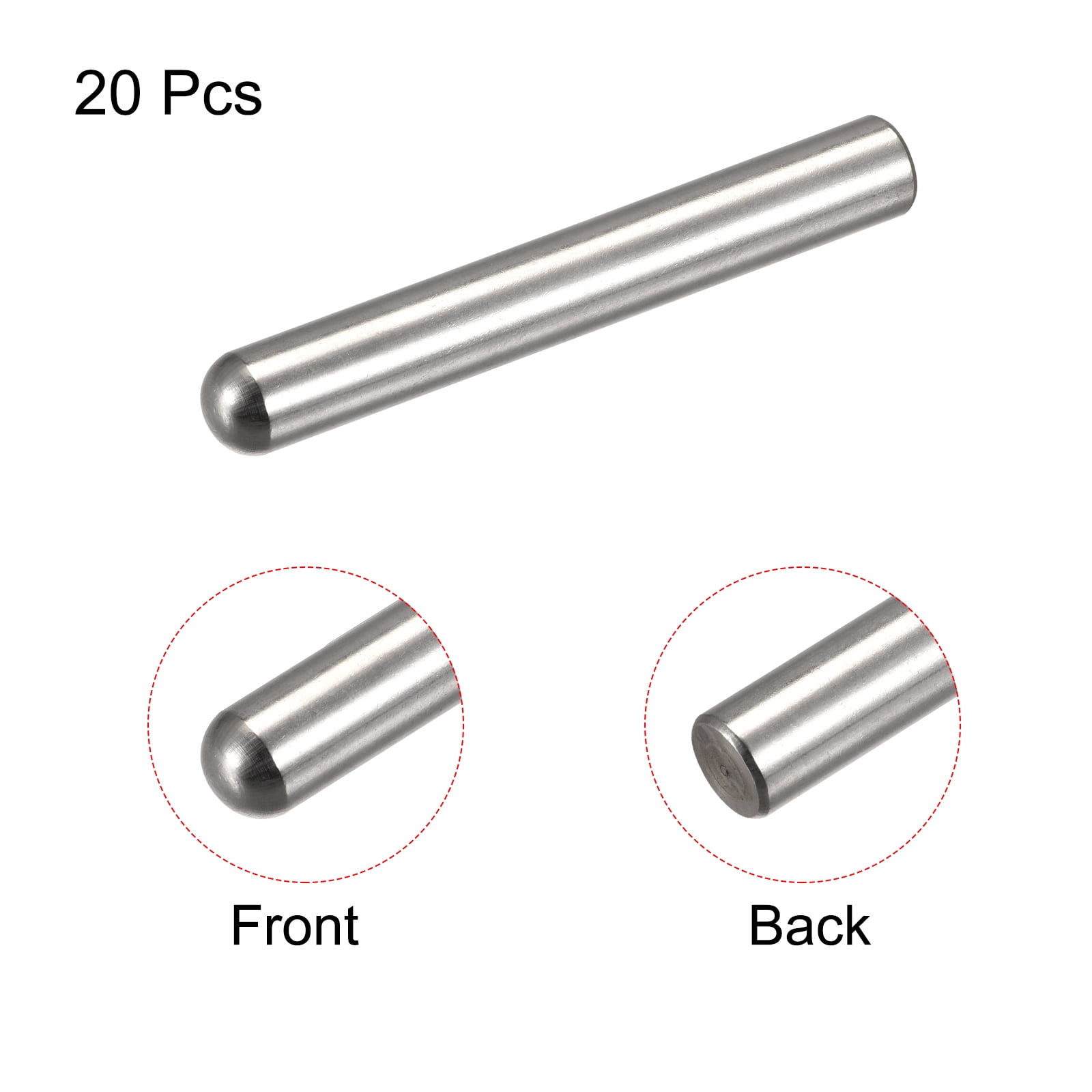 8x60mm Dowel Pins, 20pcs 304 Stainless Steel Round Head Flat Chamfered End Dowel Pin Bunk Bed Pins Shelf Pegs Support Shelves Fasten Elements