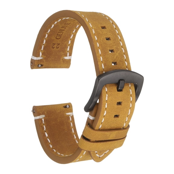 Uxcell Leather Watch Bands, 22mm Width Quick Release Watch Strap Cowhide Replacement Wrist Band Black Buckle for Men Women, Brown