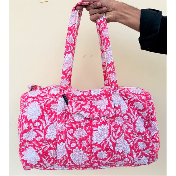 Handmade Blockprinted Quilted Cotton Duffle Bag