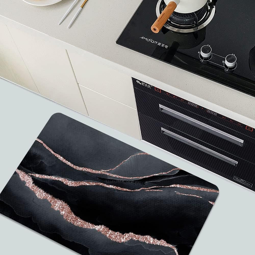 Diatomaceous Earth Bath Mat,Black marble Soft Wrinkle Free Bathroom Floor Rugs Non-Slip Volume Super Absorbent Fast Drying for Bathroom Kitchen Door mat,Eco-Friendly Easy to Clean(43cm×70cm)