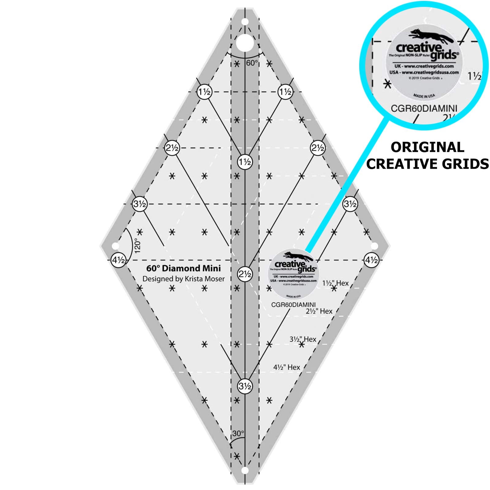Creative Grids 60 Degree Mini Diamond Ruler CGR60DIAMINI